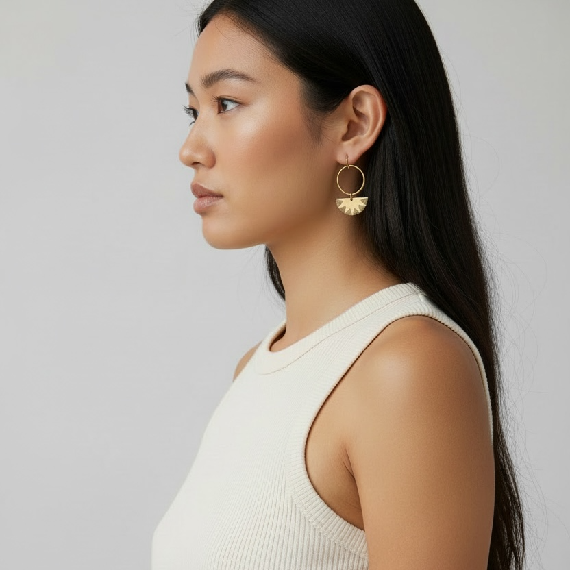Etched Crescent Hoop Earrings